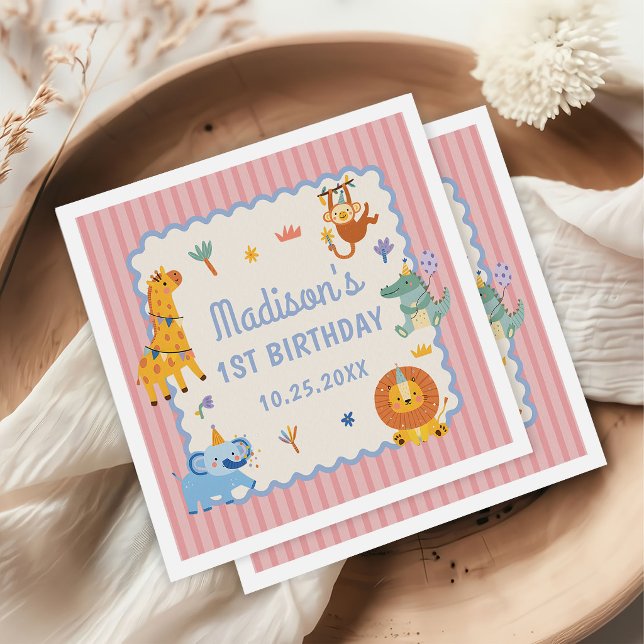 Serviette En Papier Wild One Cute Safari Animals 1st Birthday (Créateur téléchargé)
