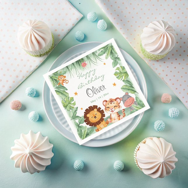 Serviette En Papier Wild one Jungle Animaux Tropical Boy Anniversaire (Créateur téléchargé)