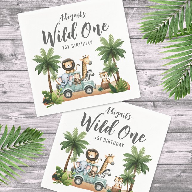 Serviette En Papier Wild One Jungle Safari 1er anniversaire (Wild One Jungle Safari 1st Birthday Party Napkins )