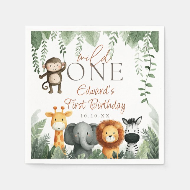 Serviette En Papier Wild One Jungle Safari 1st Birthday (Devant)
