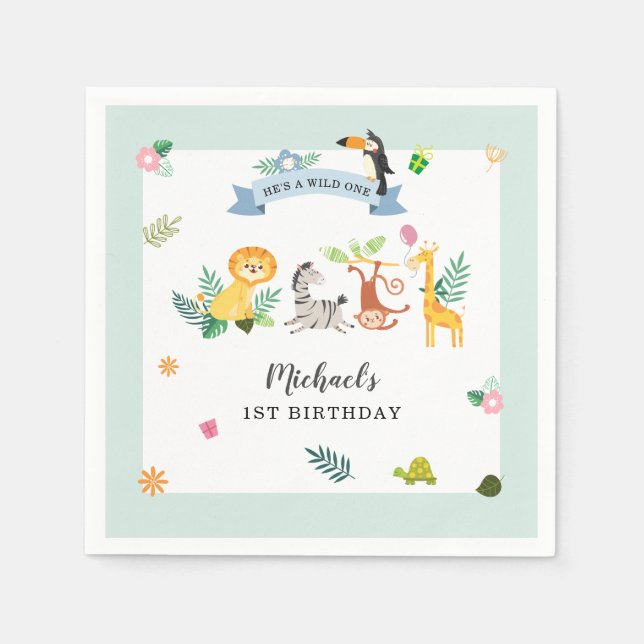Serviette En Papier Wild One Jungle Safari animal 1er anniversaire pap (Devant)