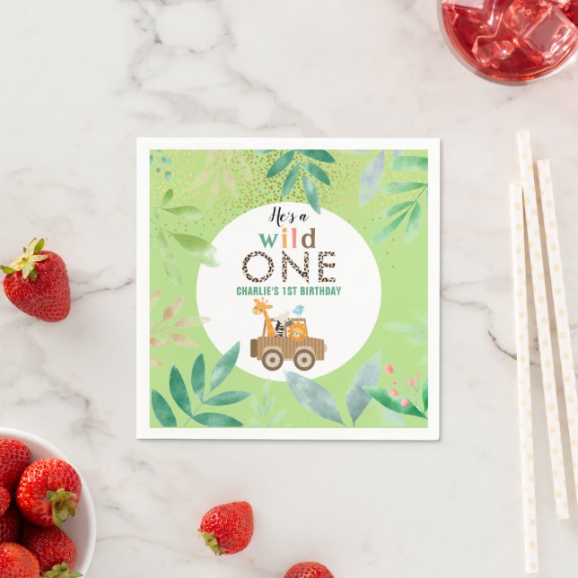 Serviette En Papier Wild One Jungle Safari Animaux 1er anniversaire (En situation)