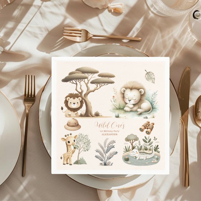 Serviette En Papier Wild One Jungle Safari Animaux Garçon 1er annivers (Créateur téléchargé)