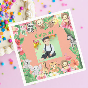 Serviette En Papier Wild One Jungle Safari Thème 1er anniversaire fête