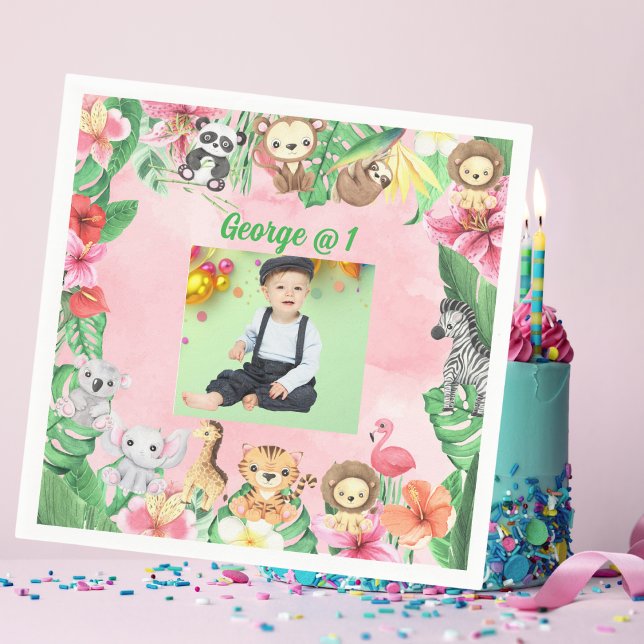 Serviette En Papier Wild One Jungle Safari Thème 1er anniversaire fête (Créateur téléchargé)