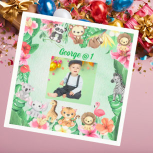 Serviette En Papier Wild One Jungle Safari Thème 1er anniversaire fête