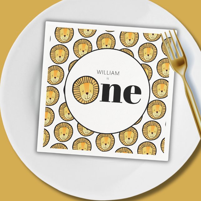 Serviette En Papier Wild One Lion Safari thème premier anniversaire (Wild One Lion First Birthday Paper Napkins)