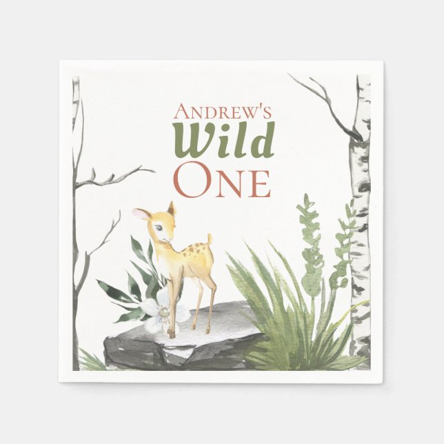 Serviette En Papier "Wild One" Mignonne 1er anniversaire Aquarelle Béb (Devant)