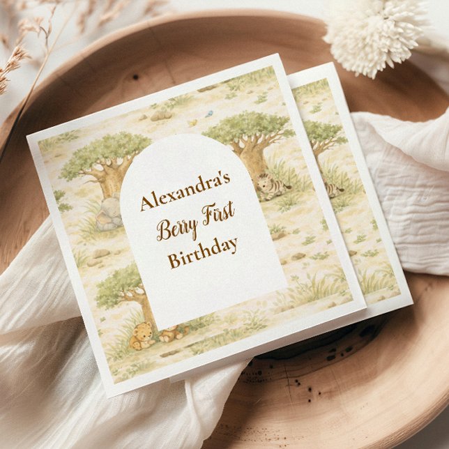 Serviette En Papier Wild One Neutral Safari First Birthday (Créateur téléchargé)
