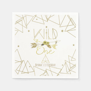 Serviette En Papier WILD ONE Or Gold & White Boho 1er Anniversaire TOU