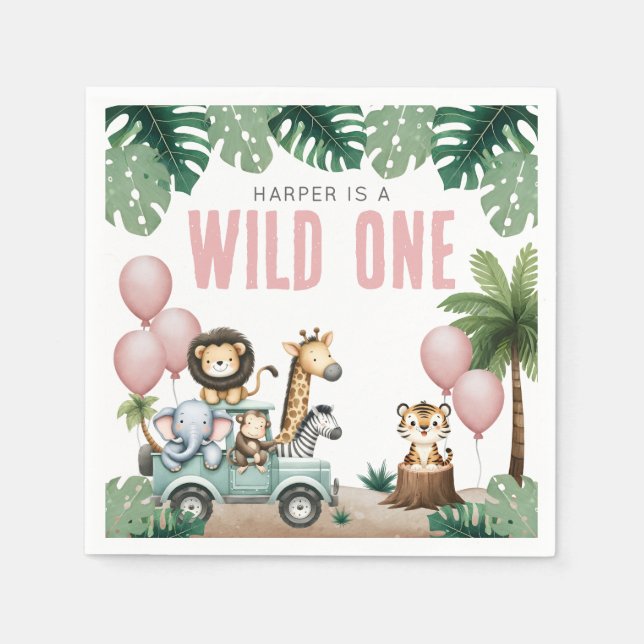 Serviette En Papier Wild One Pink Safari 1st Birthday (Devant)