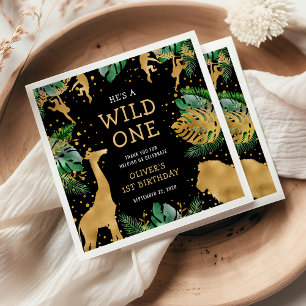 Serviette En Papier Wild One Safari 1ère fête d'anniversaire Vert noir
