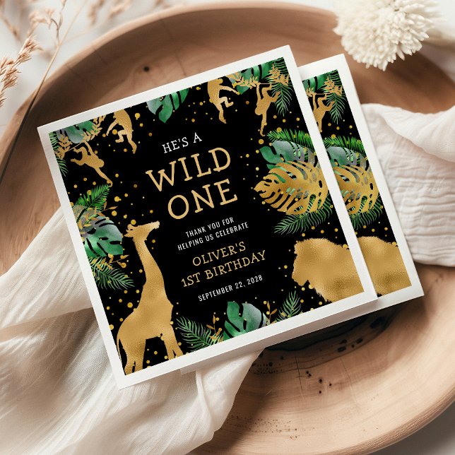 Serviette En Papier Wild One Safari 1ère fête d'anniversaire Vert noir (Créateur téléchargé)