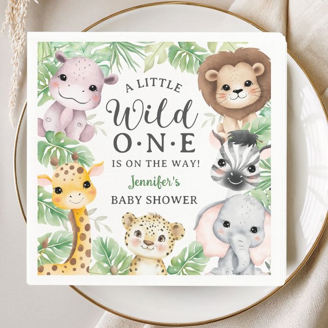 Serviette En Papier Wild One Safari Animals Baby Shower Gender Neutral (Créateur téléchargé)