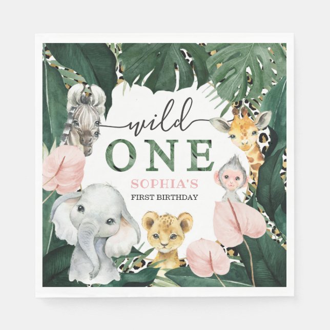 Serviette En Papier Wild One Safari Animaux 1er Anniversaire serviette (Devant)