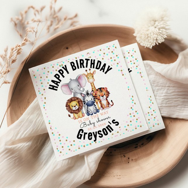 Serviette En Papier Wild One Safari Animaux Baby shower garçon (Créateur téléchargé)