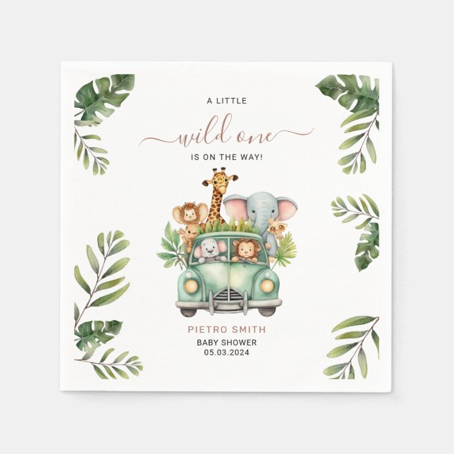 Serviette En Papier Wild One Safari Animaux Baby shower garçon (Devant)