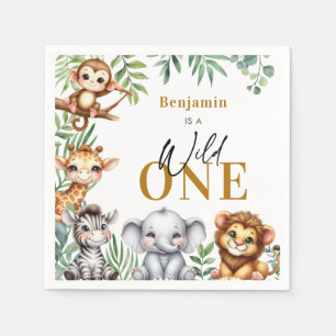 Serviette En Papier Wild One Safari Animaux Garçon 1er anniversaire