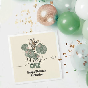 Serviette En Papier Wild One Safari Giraffe Animal fête d'anniversaire