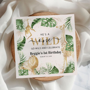 Serviette En Papier Wild One Safari Jungle Green & Gold 1er anniversai