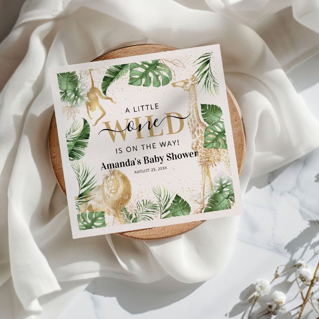 Serviette En Papier Wild One Safari Jungle Verdure & Baby shower Or (Créateur téléchargé)