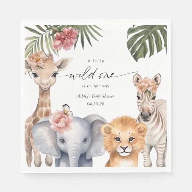 Serviette En Papier Wild One Safari mignonne Animaux bébé fille douche (Devant)