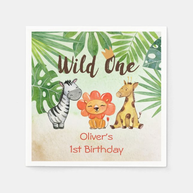 Serviette En Papier Wild One, Safari premier anniversaire (Devant)