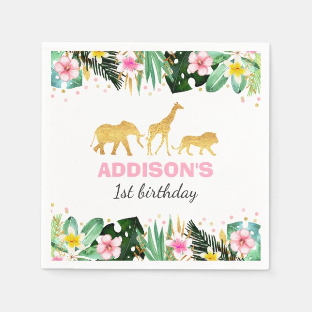 Serviette En Papier Wild Un Anniversaire Jungle Animaux Napkin (Devant)