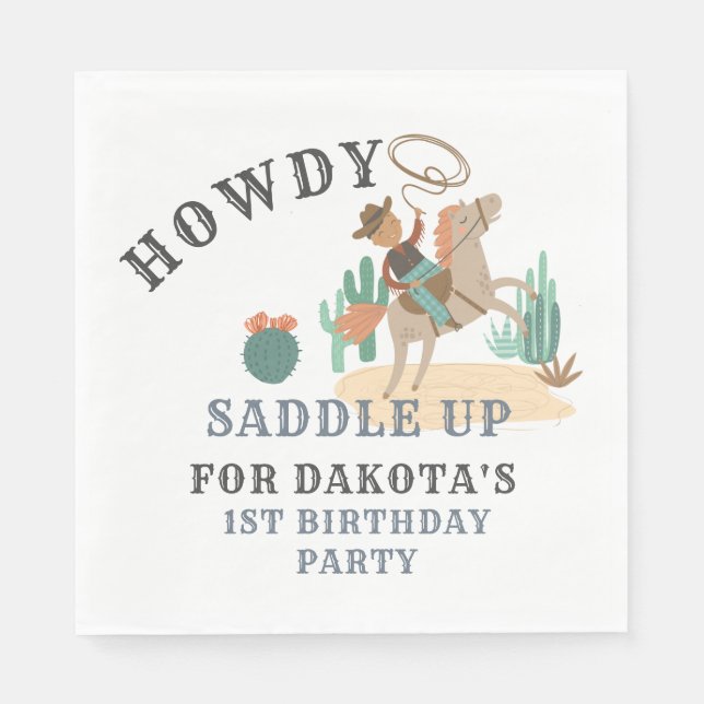 Serviette En Papier Wild West Cowboy Boy 1er anniversaire (Devant)
