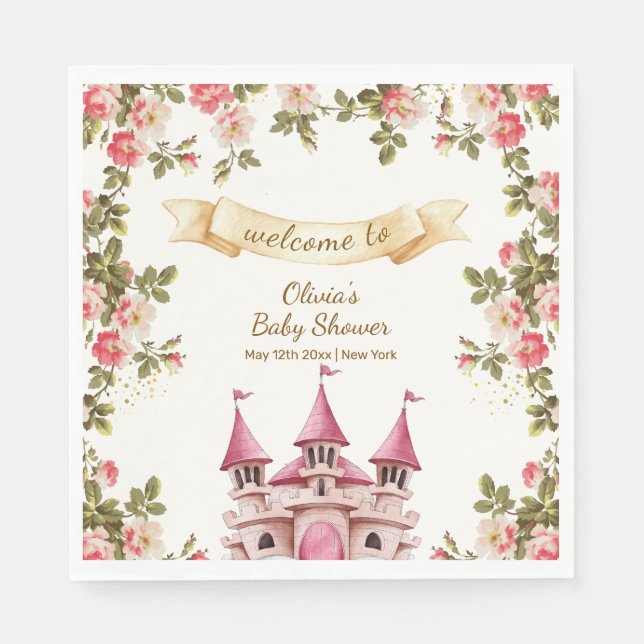 Serviette En Papier Wildflower Fairytale Castle Baby Shower Welcome  (Devant)