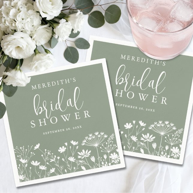 Serviette En Papier Wildflower Sage Green Bridal Shower (Wildflower Sage Green Bridal Shower Napkins)