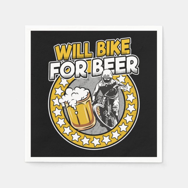 Serviette En Papier Will Bike For Beer Funny Mountain Biking (Devant)