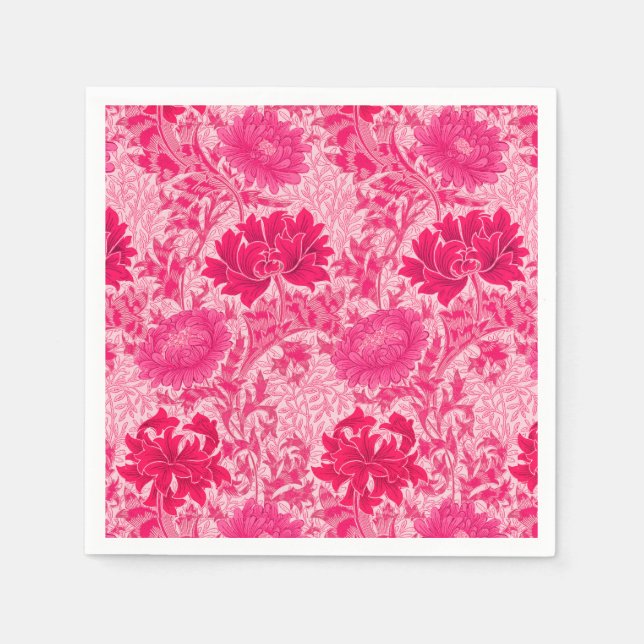 Serviette En Papier William Morris Chrysanthemums, Fuchsia Pink (Devant)