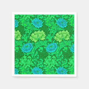 Serviette En Papier William Morris Chrysanthemums, Lime Green & Aqua