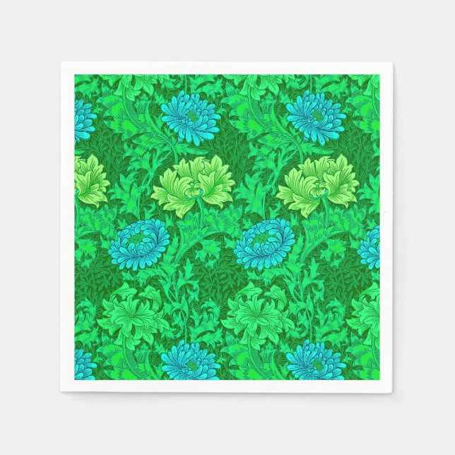Serviette En Papier William Morris Chrysanthemums, Lime Green & Aqua (Devant)
