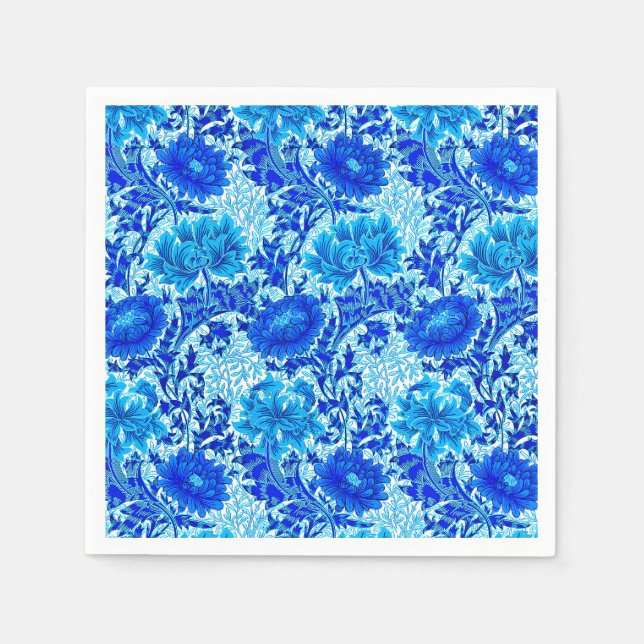 Serviette En Papier William Morris Chrysanthemums Nuances de Denim Blu (Devant)