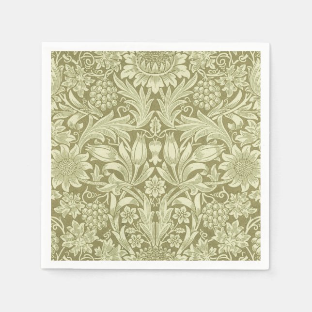 Serviette En Papier William Morris Fleur verte tournesol (Devant)
