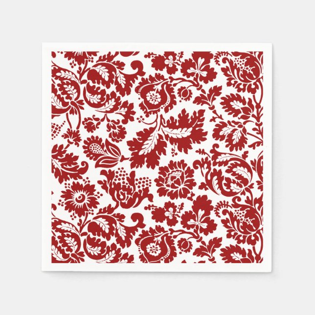Serviette En Papier William Morris Floral Damask, Deep Red et White (Devant)