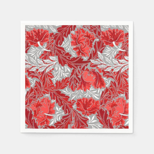Serviette En Papier William Morris Floral, Deep Red and Grey / Grey (Devant)