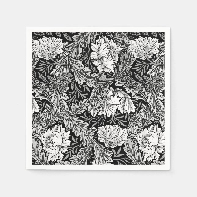 Serviette En Papier William Morris Floral, noir, blanc & gris / gris (Devant)