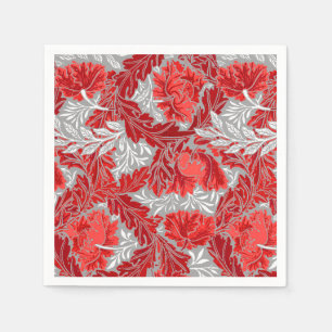 Serviette En Papier William Morris floral, rouge-foncé et gris/gris