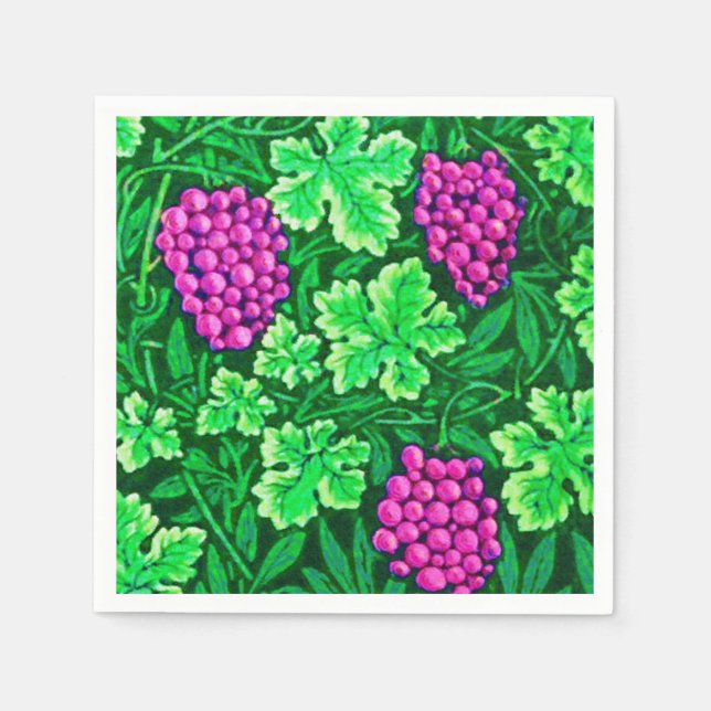 Serviette En Papier William Morris Grapevine, Magenta et Green (Devant)