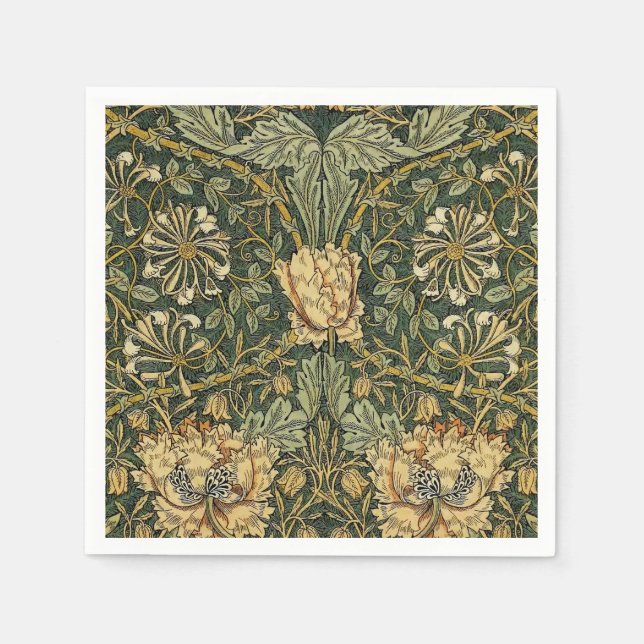 Serviette En Papier William Morris Honeysuckle Vert Floral (Devant)