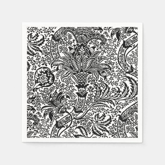 Serviette En Papier William Morris Indien, noir et blanc (Devant)