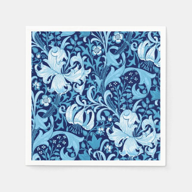 Serviette En Papier William Morris Iris et Lily, Indigo Blue (Devant)