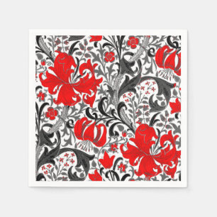 Serviette En Papier William Morris Iris et Lily, noir, blanc et rouge