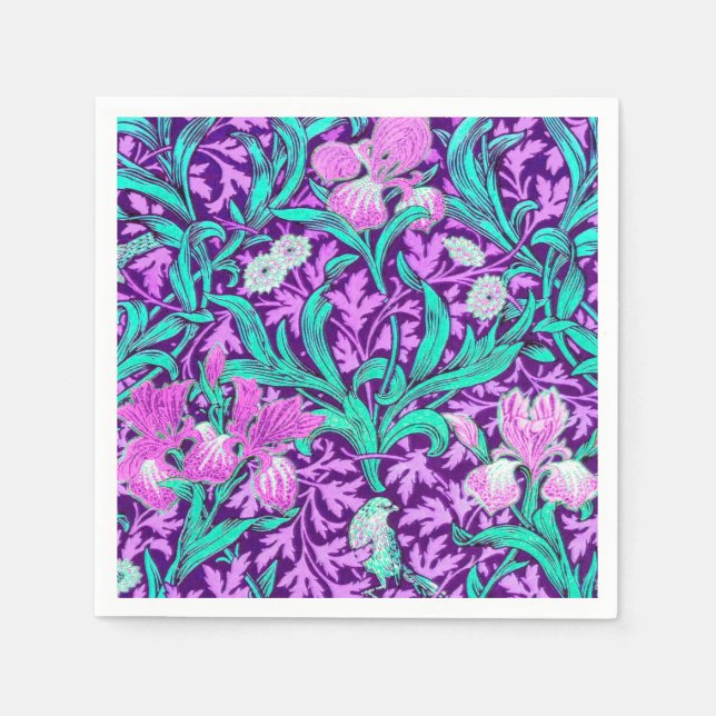 Serviette En Papier William Morris Irises, Améthyste Violet (Devant)