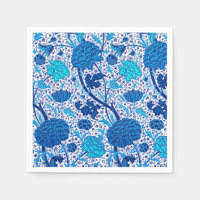 Serviette En Papier William Morris Jacobean Floral, bleu Cobalt (Devant)