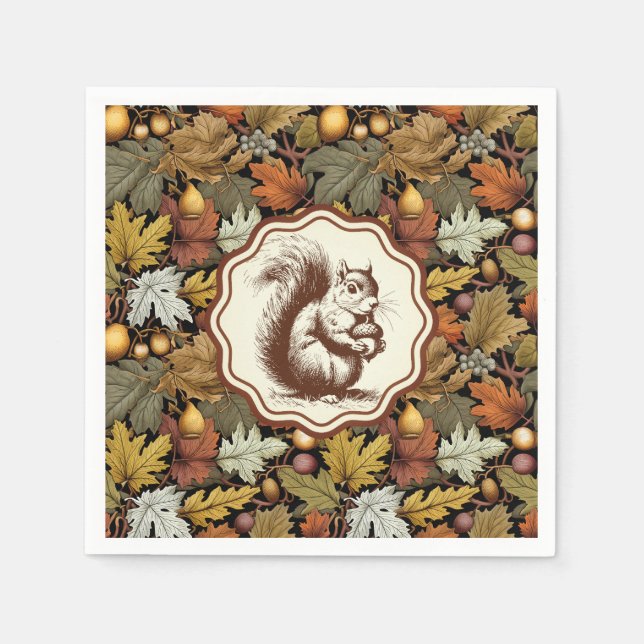 Serviette En Papier William Morris part d'automne avec Squirrel Retro (Devant)