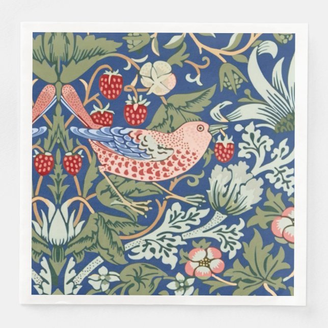 Serviette En Papier William Morris Strawberry Thief Corail Marine (Devant)